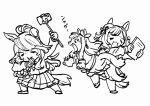  2girls almond_eye_(umamusume) animal_ears animalization bow_hairband cellphone commentary_request ears_through_headwear facial_mark hair_between_eyes hairband hat heart heart_facial_mark highres holding horse_ears horse_girl horse_tail kiseki_(umamusume) long_hair loves_only_you_(umamusume) monochrome multicolored_hair multiple_girls open_mouth phone pleated_skirt recursive_animalization sailor_collar sailor_shirt school_uniform script selfie_stick shirt short_hair skirt smartphone streaked_hair tail takatsuki_nato tracen_school_uniform umamusume 
