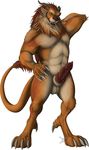  anthro balls barbs biceps big charr claws ears erection feline guild_wars guild_wars_2 horn jackrow knot looking_at_viewer male mammal mane muscles nude paws penis pose smile solo standing teasing teeth video_games 