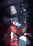 2016 ailurid anthro anthro_on_anthro anthro_penetrated anthro_penetrating anthro_penetrating_anthro black_nose blue_eyes blue_hair blue_penis bodily_fluids claws cum cum_in_mouth cum_inside cum_on_penis drinking drinking_cum duo ejaculation erection fellatio fluffy fluffy_tail genital_fluids genitals hair hal_greaves hand_on_hip hi_res humanoid_genitalia humanoid_penis kneeling kneeling_oral_position looking_at_viewer male male/male mammal mostly_nude oral oral_penetration penetration penile penis penis_in_mouth prosthetic prosthetic_arm prosthetic_limb red_panda sex smile smirk sucking tail the-narutoshi whistle_(object) whistle_around_neck