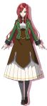  1girl anime_coloring anna-marie_victillium bow bowtie breasts brown_shoes closed_mouth drop_shadow full_body green_eyes green_jacket grey_pantyhose heel_up heroine?_seijo?_iie_all-works_maid_desu_(hokori)! highres jacket loafers long_hair long_sleeves looking_at_viewer medium_skirt official_art open_clothes open_jacket pantyhose pleated_skirt red_bow red_bowtie red_hair school_uniform shoes skirt smile solo standing straight-on tachi-e transparent_background very_long_hair white_skirt 