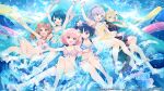  6+girls :d aizawa_kazuha arm_up assault_lily bangle bare_arms bare_legs bare_shoulders barefoot bikini bikini_skirt black_bikini black_hair blonde_hair blue_bikini blue_bow blue_eyes blue_hair blue_sky bow bow_bikini bracelet braid breasts brown_eyes brown_hair casual_one-piece_swimsuit cleavage closed_mouth clothing_cutout commentary_request crown_braid day floral_print flower frilled_bikini frilled_one-piece_swimsuit frills grey_eyes grey_hair hair_bow hair_flower hair_ornament halterneck hand_on_own_head hand_up hibiscus high_ponytail highres hitotsuyanagi_riri holding_hands hosoi_mieko iijima_renka jewelry knee_up knees_together_feet_apart kon_kanaho locked_arms long_hair looking_ahead looking_at_another looking_at_viewer looking_to_the_side low_side_ponytail medium_breasts miyagawa_takane multi-strapped_bikini_top multiple_bras multiple_girls navel official_alternate_costume official_alternate_hairstyle official_art one-piece_swimsuit one_side_up open_mouth outdoors outstretched_arms pearl_bracelet pearl_hair_ornament pink_bikini pink_eyes pink_flower pink_hair ponytail print_bikini print_one-piece_swimsuit purple_eyes ring shirai_yuyu short_hair side-by-side side_ponytail sidelocks sky sliding smile splashing star_(symbol) star_hair_ornament stomach_cutout swimsuit water water_slide white_flower wrist_bow yellow_one-piece_swimsuit 