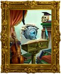  absurd_res book cello curtains hi_res machiavelli musical_instrument not_furry painting portal_(series) quill reading renaissance savejanos skull solo valve wheatley wig 