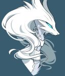 blue_background blue_eyes commentary highres looking_at_viewer no_humans o_hitu_g pokemon pokemon_(creature) pokemon_focus portrait reshiram simple_background untranslatable_commentary 