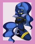  anthro anthrofied ball_gag bdsm blue_hair bondage bound bra breasts cleavage clothed clothing cutie_mark equine female friendship_is_magic gag hair horn horse kloudmutt long_hair mammal my_little_pony navel panties pony princess_luna_(mlp) solo underwear winged_unicorn wings 