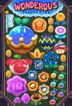  absurdres artist_name badge border bubble_flower charburst coin crown drill_mushroom elephant_fruit english_text flag flagpole green_background highres leaf mario_(series) medal multicolored_border no_humans object_focus poster_(medium) seed speech_bubble super_mario_bros._wonder talking_flower_(mario) unworn_crown wonder_flower wonder_seed 