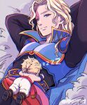  2boys ammsp722 armor arms_behind_head black_boots blonde_hair blue_armor blue_cape blue_eyes boots brothers cape chibi commentary_request edgar_roni_figaro final_fantasy final_fantasy_vi long_hair male_focus multiple_boys pants parted_bangs ponytail sabin_rene_figaro short_hair short_ponytail shoulder_armor siblings size_difference sleeping topless_male twins twintails upper_body wavy_hair white_pants zzz 