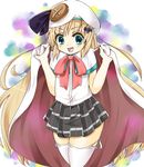  bad_id bad_pixiv_id bekotarou blonde_hair blue_eyes bow cape fang hat little_busters! long_hair noumi_kudryavka pink_bow plaid plaid_skirt pleated_skirt school_uniform skirt solo thighhighs white_legwear 