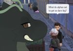 2026 antennae_(anatomy) black_body black_clothing black_topwear bottomwear brown_eyes clothed clothing dragonite fingers fully_clothed generation_1_pokemon goonie-san grin group hat headgear headwear human looking_at_viewer mammal nintendo pokemon pokemon_(species) smile teeth topwear