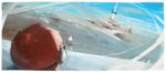  above_clouds blue_sky border cloud commentary day dutch_angle faux_traditional_media mimimi2d no_humans outdoors poke_ball poke_ball_(basic) pokemon pokemon_(creature) rayquaza sky solo still_life very_wide_shot white_border 