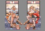  1girl alternate_costume animal_ears ass bikini black_skirt blonde_hair boots braid breasts cat_ears commentary ebiko_(vtuber) english_commentary exodamartworks from_side hair_intakes highres indie_virtual_youtuber jacket large_breasts long_hair looking_at_viewer multicolored_hair multiple_views open_mouth orange_bikini orange_eyes orange_jacket orange_thighhighs see-through_clothes see-through_jacket shirt shrimp_girl shrimp_hair_ornament shrimp_tail sideboob single_fishnet_legwear skirt sleeveless sleeveless_shirt spiked_bat spiked_thigh_strap standing striped_bikini striped_clothes striped_thighhighs swimsuit tail_belt tan thigh_strap thighhighs thighs torn_clothes torn_thighhighs twintails virtual_youtuber white_bikini white_shirt white_thighhighs 