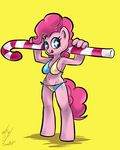  anthro anthrofied atryl blue_eyes candy_cane cutie_mark equine female friendship_is_magic fur hair hi_res horse mammal my_little_pony pink_fur pink_hair pinkie_pie_(mlp) plain_background pony simple_background solo swimsuit tongue tongue_out yellow_background 