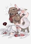  1boy 1girl absurdres ahoge animal animal_ears animal_hands animal_on_ass animal_penis ankle_bell anklet ass barefoot bestiality black_nails blood_on_ass blush body_writing borrowed_character broken_chair chair claws clenched_hand closed_eyes closed_mouth colored_extremities commentary curly_fur dot_nose eflo_(794753336) erection fluffy_tail from_side hair_ornament heart hetero highres imminent_penetration jewelry knees knotted_penis komainu legs_up long_hair looking_at_viewer median_furrow metal_skin nude original penis puff_of_air rope_around_waist scratches scratching_ass see-through_clothes sidelocks sideways_glance silver_bangle simple_background slit_pupils smile soles spiked_penis spoken_heart spread_legs steam thighs toes tongue tongue_out untranslatable_commentary upside-down urethra white_background white_hair yellow_eyes zoophilia 