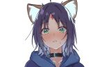  1girl ahoge animal_ears black_hair cho_kaguya-hime! choker fox_ears green_eyes highres japanese_clothes kimono lips potu_sabu sakayori_iroha sakayori_iroha_(tsukuyomi) solo sweat white_background 