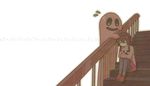  6274 bad_id bad_pixiv_id braid brown_hair kyukkyu-kun madotsuki petting sitting skirt stairs transparent_background twin_braids yume_nikki 