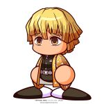 1boy agatsuma_zenitsu artist_request belt black_jacket black_pantyhose black_shoes blonde_hair commentary_request copyright_notice demon_slayer_uniform haori highres jacket japanese_clothes jikkyou_powerful_pro_yakyuu jikkyou_powerful_pro_yakyuu_(style) kimetsu_no_yaiba multicolored_hair multicolored_shoes no_mouth official_art orange_hair pantyhose power_pro_appli print_haori rayman_limbs shoes short_hair solo tachi-e thick_eyebrows two-tone_shoes white_background white_belt white_shoes yellow_eyes yellow_haori 