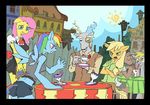  absurd_res anthro anthrofied antler antlers applejack_(mlp) blonde_hair blue_eyes blue_fur brown_fur brown_hair building clothed clothing crossed_arms derp derpy_hooves_(mlp) discord_(mlp) draconequus drinking equine eye_contact eyes_closed eyewear female fluttershy_(mlp) friendship_is_magic fur green_eyes grey_fur group hair hi_res horn horse lentoto male mammal monocle multi-colored_hair my_little_pony open_mouth pegasus pink_eyes pink_hair pony rainbow_dash_(mlp) rainbow_hair saucer shirt shorts sitting skirt sun table teacup tears waiter wings yellow_eyes yellow_fur 