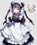  2girls :d absurdres alternate_costume apron black_hair blonde_hair blue_hair blunt_bangs blush_stickers bow chinese_clothes cleavage_cutout clothing_cutout cropped_jacket double_bun dress enmaided flower flower_knot frilled_apron frilled_dress frills grey_hair hair_bun hair_extensions hair_flower hair_ornament highres isekaijoucho kamitsubaki_studio light_blush lolita_fashion long_hair looking_at_viewer maid maid_apron maid_headdress multicolored_dress multicolored_hair multiple_girls naturally_detached_hair neck_tassel noranekogahara qi_lolita qi_maid red_bow short_sleeves side_part smile streaked_hair tassel turtleneck turtleneck_dress waist_apron white_apron white_dress wrist_cuffs yellow_dress yellow_eyes yellow_flower 