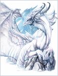  abstract_background blue_eyes dragon feral fur furred_dragon hibbary horn rock sea solo water white_fur wings 