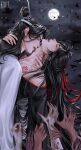  2boys ahoge artist_name bird biting biting_neck black_hair black_hanfu blood blood_on_hand bottomyllz branded chinese_clothes closed_eyes cloud collarbone commentary couple crow crying crying_with_eyes_open disembodied_hand english_commentary eyelashes fingernails from_side full_moon grandmaster_of_demonic_cultivation hair_down hair_ribbon half_updo hand_on_another's_neck hanfu headband highres holding_another's_wrist hug kiss kissing_neck lan_wangji long_hair long_sleeves male_focus moon multiple_boys night off_shoulder official_alternate_hairstyle open_mouth profile realistic red_lips red_ribbon ribbon robe saliva saliva_trail scar scar_on_chest sharp_fingernails sidelocks single_bare_shoulder sky tears tongue topknot upper_body vampire very_long_hair wei_wuxian wei_wuxian_(yiling_laozu) white_hanfu white_headband xiao_guan_(headdress) yaoi zombie 