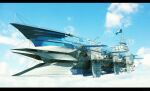  3d aircraft airship arsenixc black_border blue_sky border cloud commentary_request day dirigible english_commentary flag highres letterboxed missile mixed-language_commentary no_humans original outdoors realistic scenery sky steampunk vehicle_focus 
