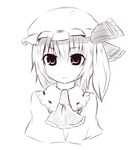  ascot bad_id bad_pixiv_id flandre_scarlet greyscale hat highres himegi monochrome short_hair side_ponytail solo touhou upper_body 