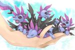  gen_5_pokemon hands hydreigon in_palm minimized multiple_heads pokemon pokemon_(creature) pokemon_(game) pokemon_bw purple_eyes sleeping younger 