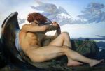 1847 19th_century absurd_res alexandre_cabanel ambiguous_gender ancient_art angel archangel black_body black_feathers bodily_fluids christianity clasped_hands clothing cloud crying english_description fallen_angel feathers group hair hi_res humanoid lucifer_morningstar male nude oil_painting_(artwork) orange_hair outside painting_(artwork) pale_skin plant religion robe rock sitting sitting_on_ground solo_focus tasteful_nudity tears the_fallen_angel_(alexandre_cabanel) traditional_media_(artwork) traditional_painting_(artwork) vines white_body white_feathers
