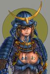  armor bad_id bad_pixiv_id blue_eyes brown_hair dokuganryuu_masamune eyepatch genderswap genderswap_(mtf) helmet japanese_armor kabuto king_mary mole rance_(series) samurai solo 