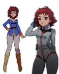  1girl amuro_ray brown_hair commentary_request curly_hair expressionless genderswap genderswap_(mtf) grey_eyes gundam highres looking_at_viewer mecha_pilot_suit military_uniform mobile_suit_gundam normal_suit_(gundam) parted_lips simple_background solo solo_focus yy0880yy 