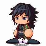  1boy artist_request belt black_hair black_jacket black_pants black_shoes blue_eyes commentary_request copyright_notice demon_slayer_uniform haori jacket japanese_clothes jikkyou_powerful_pro_yakyuu jikkyou_powerful_pro_yakyuu_(style) kikkoumon kimetsu_no_yaiba long_hair low_ponytail lowres multicolored_shoes no_mouth official_art pants ponytail power_pro_appli rayman_limbs sanpaku shoes solo tachi-e tomioka_giyuu two-tone_shoes white_background white_belt white_shoes 