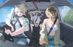  absurdres awa_subaru breasts brown_hair car_interior commentary driving ebizuka_tomo gear_shift girls_band_cry grey_eyes grey_hair hat highres iseri_nina jacket kawaragi_momoka long_hair looking_at_viewer mansahyeong multiple_girls open_mouth rupa_(girls_band_cry) seatbelt shirt steering_wheel sunglasses untranslatable_commentary 