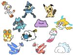  chimecho commentary_request ditto highres jirachi latias latios litwick lucario lucas_(pokemon) mareep mimikyu pawmi pokemon pokemon_(creature) pyukumuku rioru_(rioru_v_v) scorbunny snow 