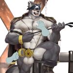  1boy abs animal_ears another_eidos-r bandana bara biceps black_bandana black_boots blush boots chain chastity_cage chest_hair chinese_commentary claws cock_ring collarbone commentary_request cuffs disembodied_hand dominator_(bdsm) fangs flat_chastity_cage full_house_(another_eidos) furry furry_male grey_fur gynecology_chair hand_on_another's_chest highres holding holding_key holding_riding_crop key licking_lips looking_at_viewer male_focus muscular muscular_male navel nipple_chain nipple_piercing nipples nude open_mouth pectorals penis piercing riding_crop sex_toy shiling_(shiling_100) small_chastity_cage smile tail tongue tongue_out wolf_boy wolf_ears wolf_tail x-cross_(bdsm) 