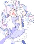  1girl absurdres ahoge blue_archive blush bow bowtie commentary_request drill_hair earrings fukunao gloves hair_ornament halo highres jewelry long_hair magical_girl multicolored_hair open_mouth pantyhose pink_hair pink_halo puffy_sleeves purple_bow purple_bowtie purple_hair reisa_(blue_archive) reisa_(magical)_(blue_archive) short_sleeves simple_background smile solo star_(symbol) star_earrings star_hair_ornament star_halo striped_clothes striped_pantyhose twin_drills twintails two-tone_hair two-tone_pantyhose white_background white_gloves wing_hair_ornament 