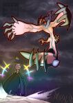  2others absurdres alternate_color black_dress black_gloves claws commentary_request dress elbow_gloves gardevoir gloves highres mega_evolution_symbol mega_gardevoir mega_pokemon multiple_others pokemon pokemon_(creature) pokemon_x_and_y shiny_pokemon sorara_(sorara_togalove) wings yveltal 