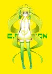  absurdres ahoge bad_id bad_pixiv_id black_gloves boots c.c._lemon c.c._lemon_(character) dress elbow_gloves fingerless_gloves gloves green_eyes green_footwear green_hair green_legwear hair_ribbon highres long_hair ribbon solo thigh_boots thighhighs twintails very_long_hair watarai 