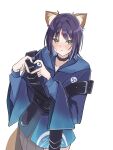  1girl animal_ears blush cho_kaguya-hime! closed_mouth finger_heart fox_ears fox_tail green_eyes highres japanese_clothes kimono potu_sabu sakayori_iroha sakayori_iroha_(tsukuyomi) tail white_background 