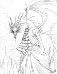  black_and_white city dragon feral hibbary monochrome pencil roof sketch tower wings 