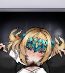  1boy 1girl absurdres blonde_hair blue_crown censored clothed_sex crown fate/grand_order fate_(series) fellatio fujimaru_ritsuka_(male) highres large_penis mosaic_censoring oral owner1657 penis pollux_(fate) pubic_hair veins veiny_penis 