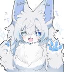 2025 4_fingers anthro big_ears blue_claws blue_eyes blue_inner_ear blue_pawpads blush blush_lines breasts bust_portrait chest_tuft claws colored countershade_face countershade_fur countershade_hands countershade_torso countershading cute_fangs dialogue digital_media_(artwork) domestic_cat ear_piercing ear_ring ear_stud eyelashes fangs felid feline felis female female_anthro fingers fluffy front_view fur grey_body grey_ears grey_eyes grey_fur grey_hair hair handpaw heterochromia industrial_piercing japanese_text kemono long_hair looking_at_viewer mammal medium_breasts monotone_hair multicolored_body multicolored_fur naturally_censored open_mouth open_smile pawpads paws piercing portrait pupils ring_piercing shaded simple_background simple_shading smile snow solo spommmm teeth text thick_fur translated tuft two_tone_body two_tone_fur whiskers white_background white_body white_countershading white_ears white_fur white_hair white_pupils