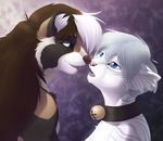  abstract_background anthro canine collar couple duo feline female hibbary kissing male mammal 