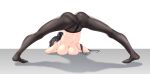  1girl armpits arthur_ishii ass black_hair black_pantyhose breast_press breasts commentary_request facing_away feet from_behind full_body gusset hair_spread_out highres jack-o'_challenge kneepits large_breasts legs long_hair navel no_shoes original panties panties_under_pantyhose pantyhose ponytail shadow simple_background solo spread_legs stomach thighband_pantyhose thighs toes top-down_bottom-up topless_female underwear white_background white_panties 