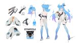  1girl absurdres ass asymmetrical_footwear bad_id bad_pixiv_id barcode bare_shoulders bikini black_bikini black_gloves blue_boots blue_hair blue_tongue boots braid breasts butt_crack colored_tongue criss-cross_halter ear_piercing elbow_gloves english_text fataaa fiery_hair fishnet_pantyhose fishnets gloves halterneck hand_on_own_hip highres jacket kamura_nana long_hair looking_at_viewer medium_breasts multiple_views navel off_shoulder official_art orange_eyes pantyhose partially_fingerless_gloves piercing pointy_ears razerstar reference_sheet signature single_leg_pantyhose sling_bikini_top smile swimsuit thigh_boots tongue tongue_out turnaround uneven_footwear virtual_youtuber white_jacket 