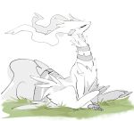  claws full_body grass looking_to_the_side no_humans pokemon pokemon_(creature) pokemon_focus pokey_pokeyhip reshiram simple_background sitting white_background 