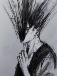  1boy blank_stare broken_skull death exploded_head explosion finger_gun finger_gun_to_own_head greyscale headshot highres looking_to_the_side male_focus monochrome original revol4357 solo suicide upper_body 