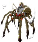  arthropod claws hair jewelry looking_at_viewer male navel nipples nude piercing red_eyes scythe spider syn tattoo taur tongue weapon 
