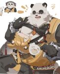  ! !! 1boy 2girls animal_ears bara black_fur black_pants blonde_hair blush bracelet breast_sucking chibi chinese_clothes claws commentary_request drooling fang furry furry_male highres jewelry ju_fufu male_focus multiple_girls nipples open_mouth pan_yinhu panda_boy panda_ears pants pawpads pectorals round_eyewear saliva shirt speech_bubble spiked_bracelet spikes spoken_expression sucking_male_nipple sweatdrop tail tiger_ears tiger_stripes tiger_tail white_background white_fur white_hair wok yellow_shirt yixuan_(zenless_zone_zero) zenless_zone_zero zhymao zzz 