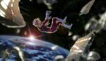  alternate_universe blonde_hair capelet char_aznable commentary_request corpse death debris defeat earth_(planet) epaulettes eye_mask gundam highres lens_flare mask military_uniform mobile_suit_gundam nebula nights_(iovjat5tfuq3inz) planet science_fiction space spacecraft star_(sky) sun wreckage zeon zero_gravity 