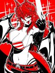  1girl american_flag american_flag_bikini american_flag_print bikini black_gloves breasts cleavage commentary dragon_girl dragon_horns dragon_tail dragon_wings elbow_gloves english_commentary fangs fingerless_gloves flag_print flag_print_bikini gloves highres horns indie_virtual_youtuber large_breasts long_hair looking_at_viewer multicolored_bikini navel nerukomiti partially_colored print_bikini red_background red_eyes red_hair shorts solo star_(symbol) star_print swimsuit tail two-tone_bikini virtual_youtuber wings zentreya zentreya_(dragon) zentreya_(dragon)_(cowboy_bikini) 