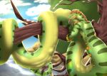 2020 after_vore anthro apode draconcopode endosoma hi_res legless male naga nude oral_vore outside plant prey_bulge safe_vore serpentine solo tongue tongue_out tree vore zyyphelze